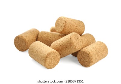 Pile Of Wine Corks On White Background. Bottle Cap