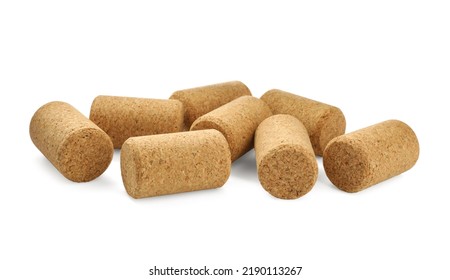 Pile Of Wine Corks On White Background. Bottle Cap