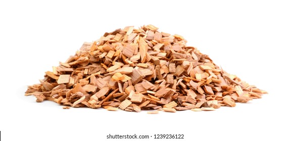 A Pile Of Wood Chips Isolated On White Background