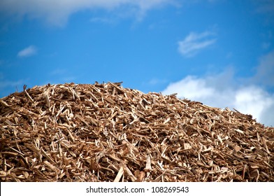 Pile Of Wood For Combustion In Biomass Power Plant