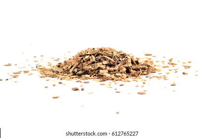 Pile of wood shavings isolated on white background