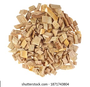 Pile Of Wood Smoking Chips Isolated On A White Background, Top View.