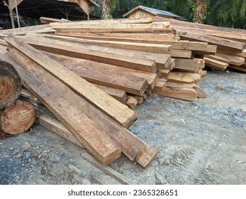 pile of wooden blocks in wood processing - Shutterstock ID 2365328651