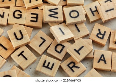 Pile Wooden Tiles Various Letters Scattered Stock Photo 2114669405 ...