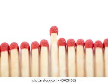 Pile Of Wooden Unused Matches Isolated Over The White Background, As Chosen One Concept