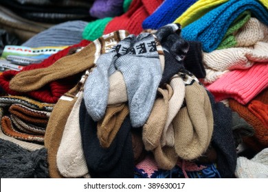 Pile Of Wool Socks In The Otavalo Market