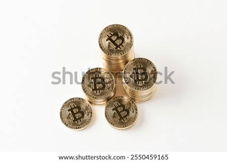 piled, spread bitcoin object, cryptocurrency concept