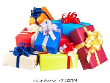 Piles Gift Boxes Wrapped Colorful Paper Stock Photo 343127144 ...