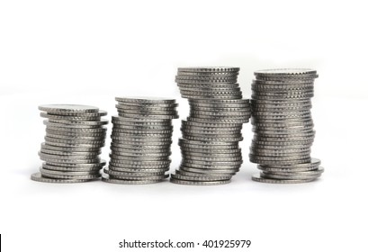 piles of silver coins(Indian currency)