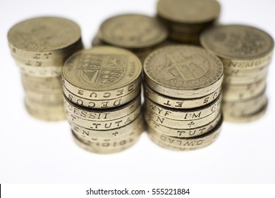 Piles Of UK Pound Coins