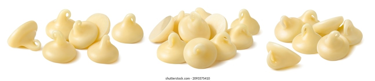 Piles of white chocolate drops set isolated on white background. Package design elements with clipping path - Powered by Shutterstock