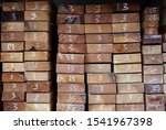 Piles of wood lumber in the wood shop size number 3 , for wood working project or house furnishing , at Pracha narumitr community of carpenters and wood products in Bangkok ,Thailand