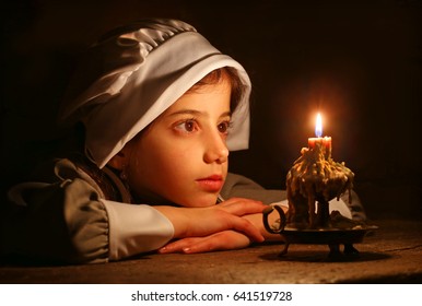 Pilgrim Girl And Candle