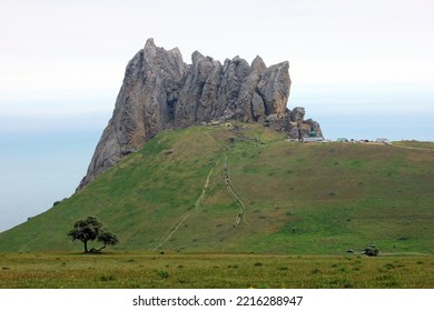 Pilgrims Climb The Sacred Mountain Beshbarmag. Baku. Azerbaijan. 