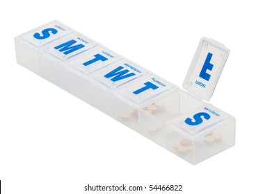 Pill Box With 7 Sections â?? One For Each Day Of The Week â?? Isolated