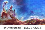 Pillars of creation and space dust in deep space. . Elements of this image were furnished by NASA