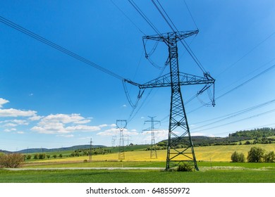 Pillars of high voltage in the Czech landscape. Electricity distribution