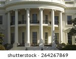 The pillars of the South Portico of the White House, the Truman Balcony, in Washington, DC on May 7, 2007, in preparation for the visit of Her Majesty Queen Elizabeth II and President George W. Bush