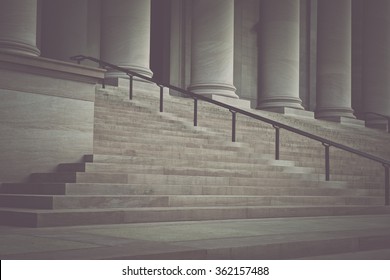 Pillars and Stairs to a Courthouse with Vintage Style Filter - Shutterstock ID 362157488