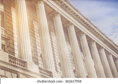 Pillars And Stairs To A Courthouse With Vintage Style Filter