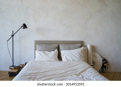 Pillows. Bedroom In The Apartment. Loft-style Bed. No People