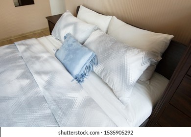 pillows on the bed close-up, comfortable soft bed - Shutterstock ID 1535905292