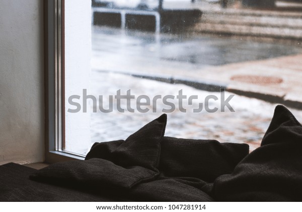 Pillows On Windowsill Cafe Stock Photo Edit Now 1047281914