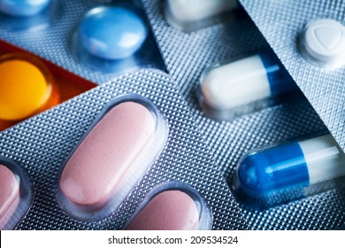 Pills In Blister Pack Closeup For Background