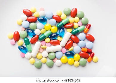 a lot of pills, flat lay