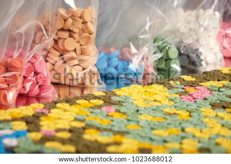 Lot of pills of MDMA (Extasy) distributed by drug dealer seized by legal authority