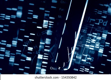 Pills in test tube over fingerprint test DNA background. 
