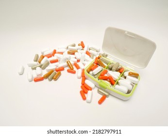 Pills And Vitamins, Supplements In The Pill Case.