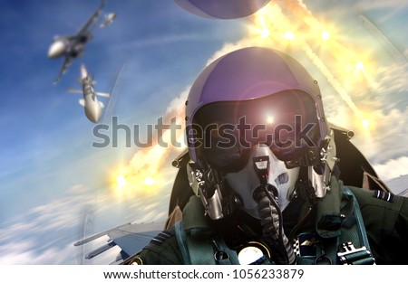 Pilot cockpit view during air to air combat
