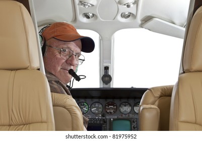 Pilot Looking Back At Passenger Compartment In A Cessna Twin Engine Airplane