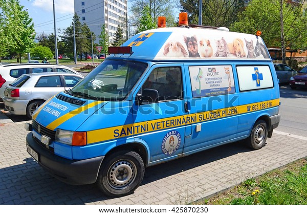 PILSEN, CZECH REPUBLIC\
- MAY 6, 2016: Veterinary ambulance car. Emergency van for all pets\
and wild animals in the city Plzen. West Bohemia in Czech Republic,\
European union.