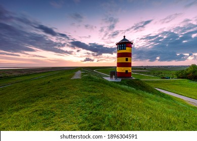 Pilsum Lighthouse In East Friesland, North Germany. This Lighthouse Became Famous Through The Otto Films