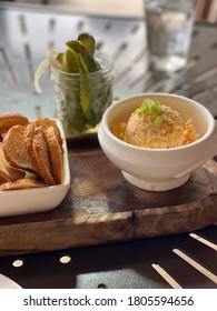 Pimento Cheese Spread With Bread Crackers And Pickles