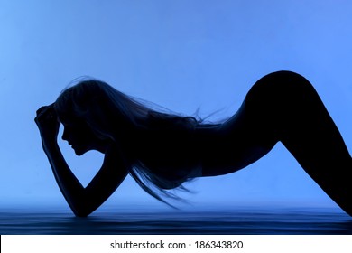 Pin up girl on blue background