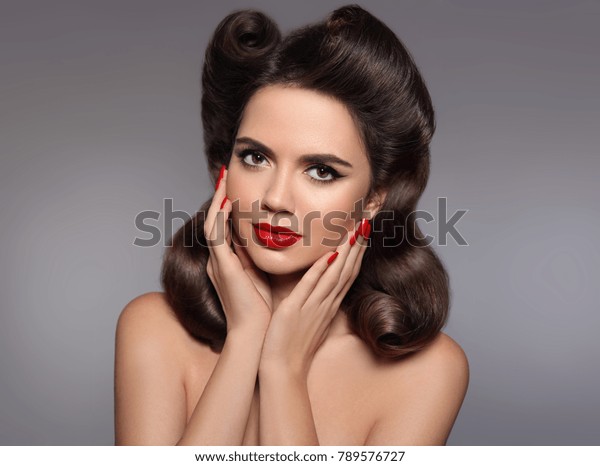Pin Hairstyle Beautiful 50s Girl Holding Stock Photo Edit Now