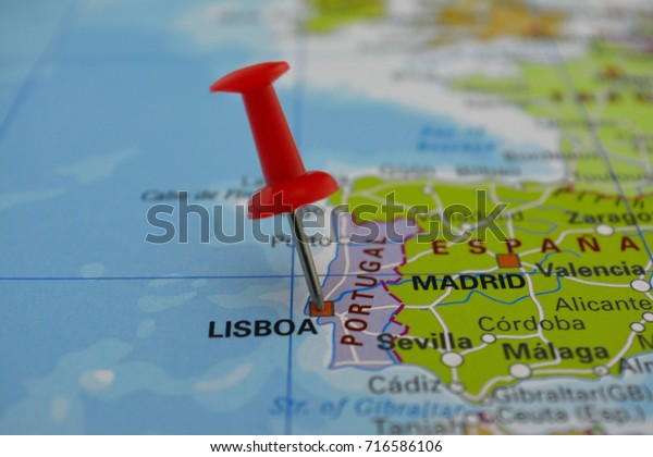 Pin Lisbon On Map Capital Portugal Stock Photo Edit Now