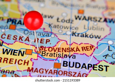 Pin Marked Bratislava On Map, Slovakia