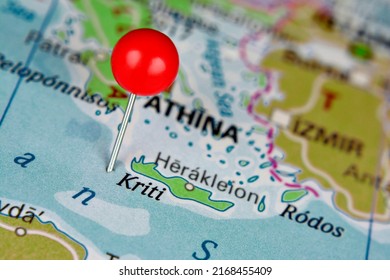 Pin Marked Crete, Kriti (Kritinia) On Map, Greece