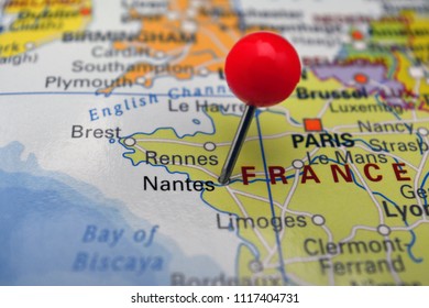 Pin Marked Nantes On Map, France