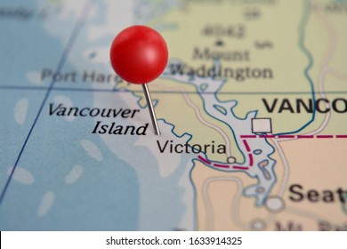 Pin Marked Vancouver Island On Map Canada