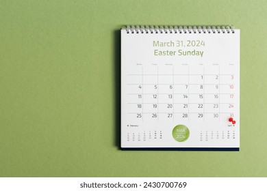Pin on the date number 31 on desk calendar, the date that marks the Catholic Easter of 2024