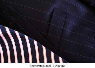 Pin Stripe Suit Jacket With Striped Tie