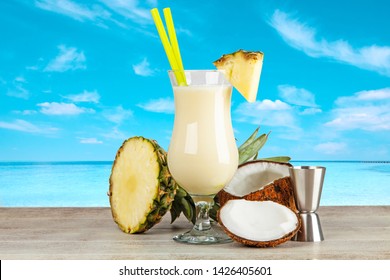 Pina Colada Cocktail On A Seaside