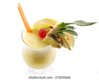 Pina Colada Cocktail Shot From Above Isolated On White Background