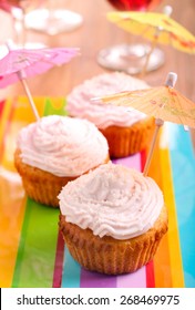 Pina Colada Cupcakes, Decorated With Cocktail