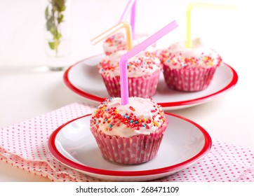 Pina Colada Cupcakes, Decorated With Cocktail Umbrellas